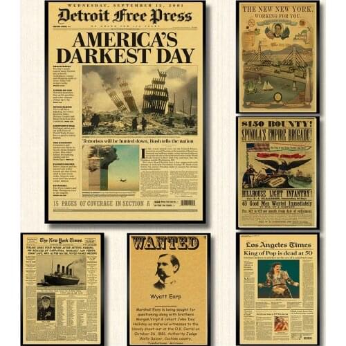 New York Times newspaper poster/ History Time / Kraft Old Newspaper Series kraft brown wall paper vintage poster