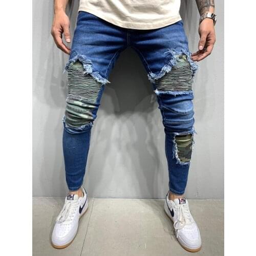 Premium Slim Fit Camouflage Patch Blue Men Jeans