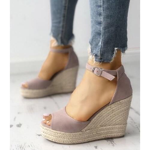 Women Wedges Peep Toe Sandals Platform Ankle Strap High Heel Shoes Female Pumps Beach Wedding Ladies Sandals rope Espadrilles
