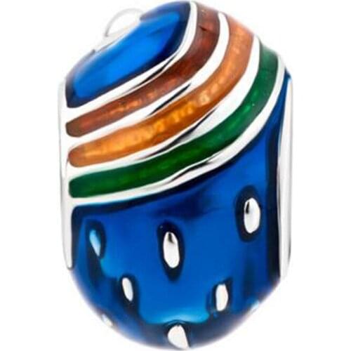 Slide beads Beautiful rainbow. Bird Easter egg shaped charm beads fit Pandora charm bracelet women jewelry holiday gifts