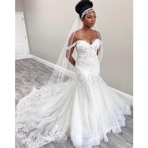 Modest Beaded Mermaid Wedding Dresses Off the Shoulder Lace Appliques Button Tulle Bridal Dress Church Wedding Gowns