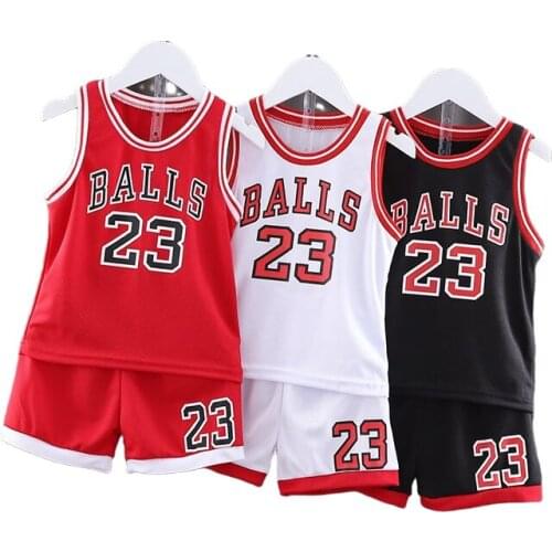 Boys and Girls Sports Basketball Kids Unisex Clothes Suit Summer New Childrens Letters Sleeveless Baby Vest + T-shirt 2pcs Sets