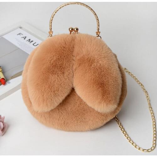 Cute Warm Winter Faux Fur Crossbody Bags For Women Plush Handbag Lady Shoulder Bags Long-Eared Rabbit Messenger Bag Dropshipping