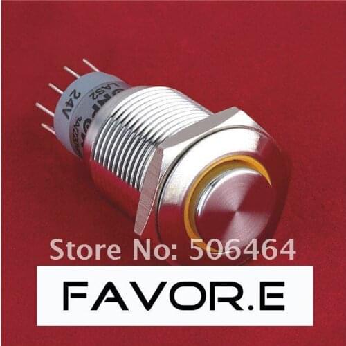 LED 16mm IP67 3A/250VAC ring illuminated 2NO 2NC Momentary metal Push Button Switch High round
