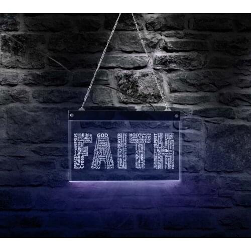 FAITH LED Lighting Sign Devout Christianity Divine Bible Jesus Holy Chirist Acrylic Display Board Colors Changing USB Light Sign
