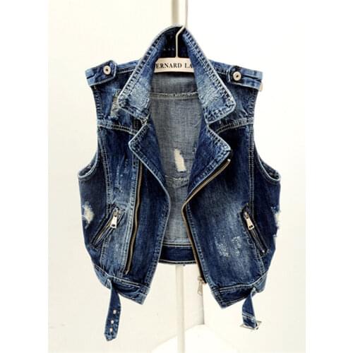 Spring Autumn Korean Short Ripped Jeans Coat Sleeveless Punk Denim Vest Female Summer Vest Motorcycle Jacket Cool Waistcoat