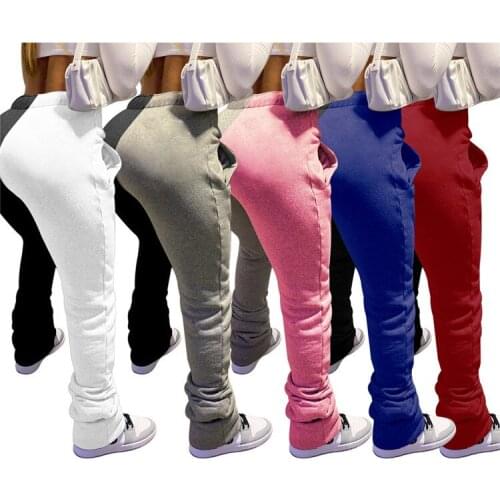 2020 women fall clothing drawstring stacked pants patchwork sweat pants women high waist ruched pants