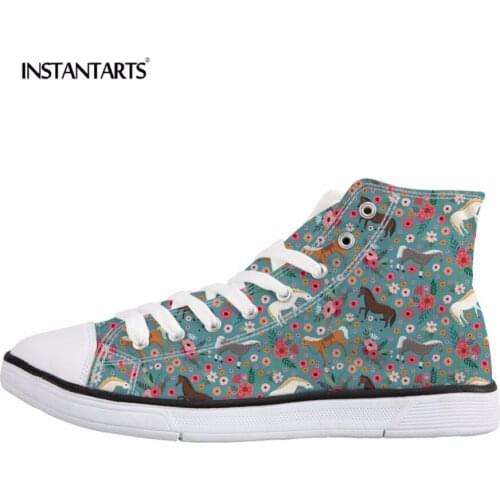 INSTANTARTS Women Spring Flats Casual Lace Up Canvas Shoes 3D Crazy Horse Flower Design Classic Woman High Top Shoes Tenis Girls