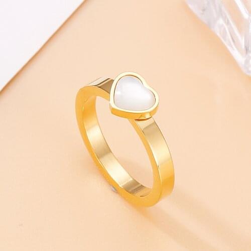 Heart Shaped Wedding Ring Tiger Eye White Stone Rings Romantic Party Gift Stainless Steel Jewelry