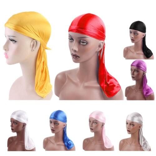 1 PC Unisex Satin Durags Bandanna Adults Silk Turban Pirate Hat Men Silky Durag Headwear Solid Head Apparels 9 Colors