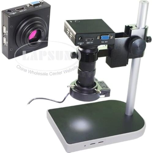 100X Measure Full HD 1080P HDMI VGA Dual Output Industrial Microscope Camera Lens U Disk Storage Picture Mouse Operation Stand