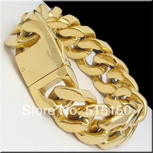 155G Heavy MEN`S 316L STAINLESS STEEL CUBAN CURB LINK CHAIN GOLD BRACELET BANGLE (8.5"x 20mm)
