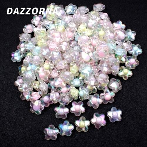 20/40/60Pcs/lot 17mm Acrylic Beads AB Colors Flowers Loose Beads for Diy Jewelry Making Bracelets Necklace Accessories