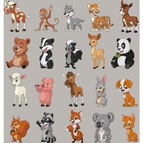 20pcs/lot 3D Animal DIY Patches Clothes Stickers Washable Heat Transfer Patches Easy Print By Household Irons Panda Cat Fox TH95