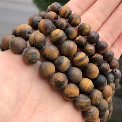 4 6 8 10 12mm Natural Matte Yellow Tiger Eye Stone Beads Frosted Round Loose Beads For Jewelry Making DIY Bracelets Earings 15"