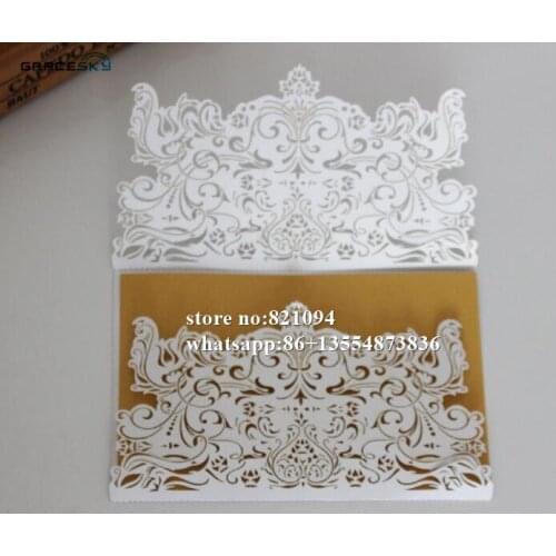50pcs Free Shipping Laser Cutting party supplies vine Crown Design pearl paper Wedding Invitation Cards with inner Blank sheet