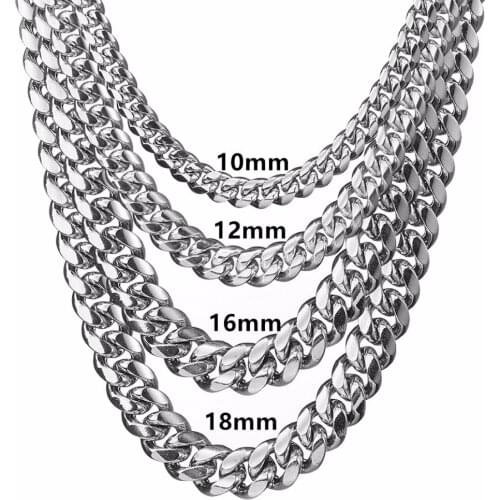 8/10/12/14/16/18mm Jewelry 316L Stainless Steel Silver color Tone Miami Cuban Curb Chain Men Women Necklace 7-40"