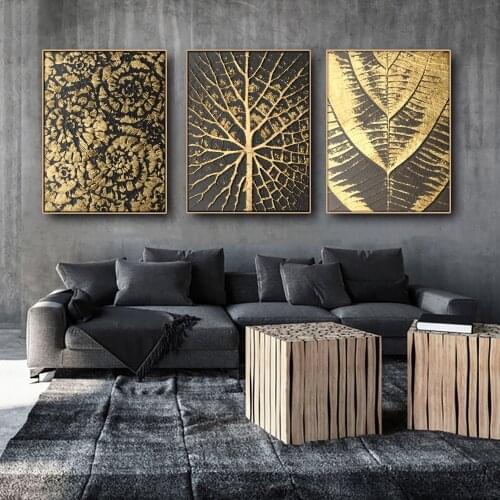 Abstract Golden Tree Leaf Poster Wall Art Print Canvas Painting Modern Home Decoration Modular Pictures for Living Room