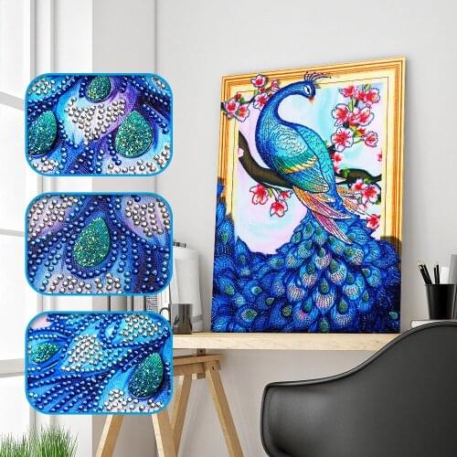 Huacan Diamond Painting Special Shaped Peacock Diamond Embroidery Mosaic Art Rhinestone Needlework Home Decoration
