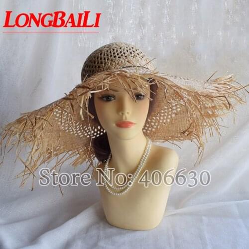 Elegant Large Brim Straw Floppy Hats For Women Sun Beach Caps Free Shipping SWDS053