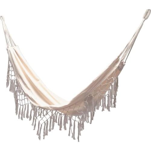 Tassels Hammock Boho Style Brazilian Macrame Fringed Deluxe Double Hammock Net Cotton Swing Chair Hanging Bed