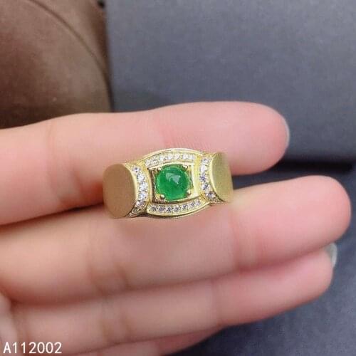 KJJEAXCMY fine jewelry natural Emerald 925 sterling silver new adjustable gemstone men ring support test beautiful trendy