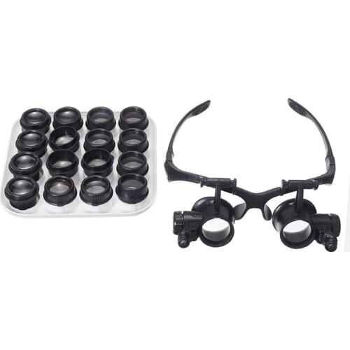 8 Set 2.5X-25X Head Glasses Magnifier With LED 16 Lenses Watchmaker Jeweler Loupe Wearing Style Magnification