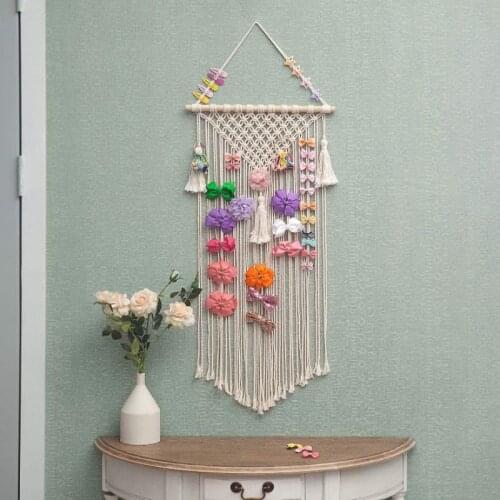 Macrame Hair Bow Holder Girl Clip Bow Organizer Wall Hanging Decor Hanging Hair Clips Hanger For Baby Girls Room