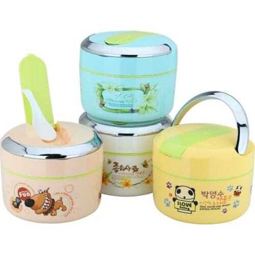 Cartoon Stainless Steel Thermo Thermal Lunch Box Kids Portable Insulation Bento Box With Spoon Food Picnic Container