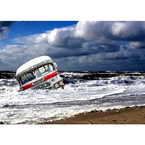 MHD Diy Diamond painting cross stitch Kit 5D Diamond embroidery Seashore bus crystal round diamond sets unfinish decorative