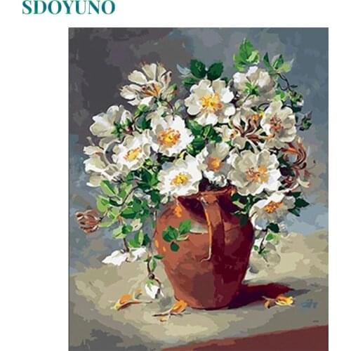 SDOYUNO Oil Paint By Numbers Kits Flowers Painting By Numbers On Canvas Frameless 60x75cm Hand Painting DIY Home Decor