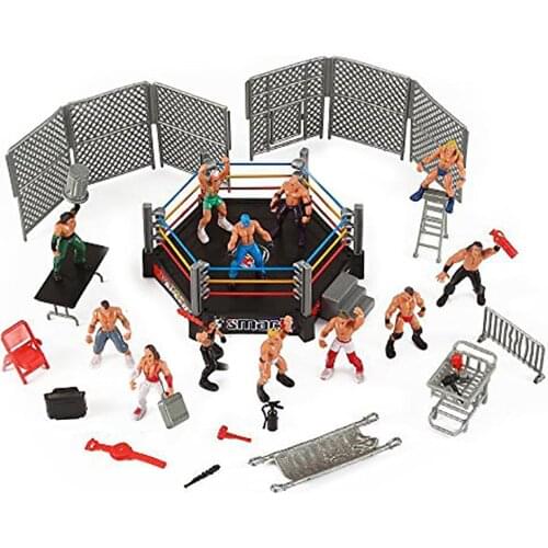 Mini Wrestling Ring Battle Pack-Play set with Action Figures DIY Realistic Wrestler Building Pretend Play Educational Toy
