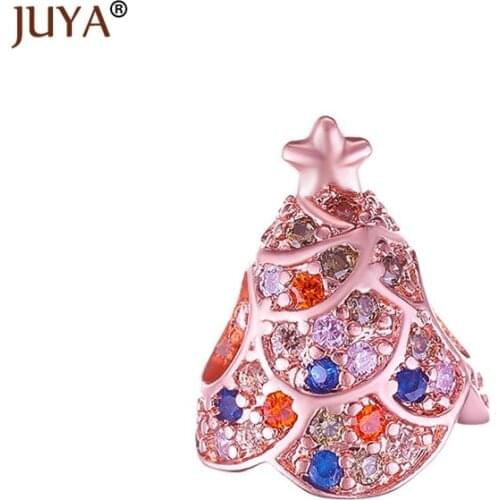 NEW Design Gold Rose Gold Multicolor Rhinestone CZ Christmas Tree Beads For DIY Bracelet Necklace Jewelry Accessories