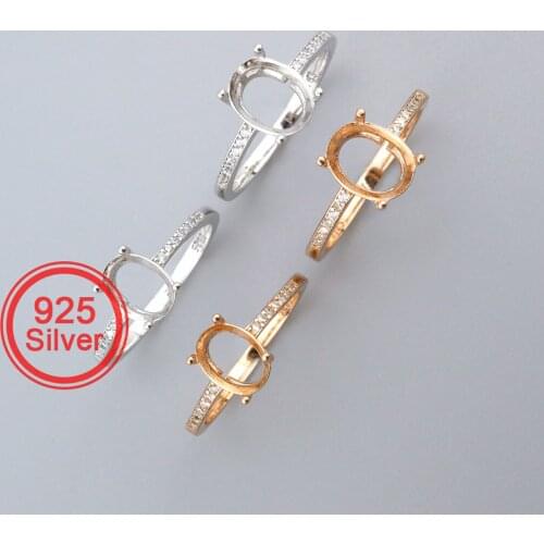 Oval Prong Ring Settings Solid 925 Sterling Silver Rose Gold Plated Set Size DIY Ring Bezel for 6x8MM 7x9MM Gemstone 1224077