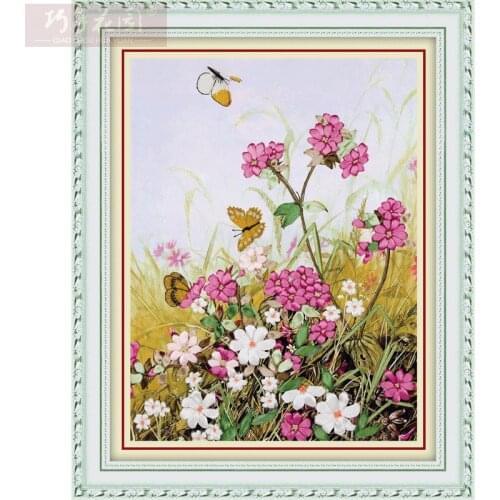 Needlework,DIY Ribbon Cross stitch Set for Embroidery kit,Summer dream butterfly flower ribbon Cross-Stitch Paint wall decor
