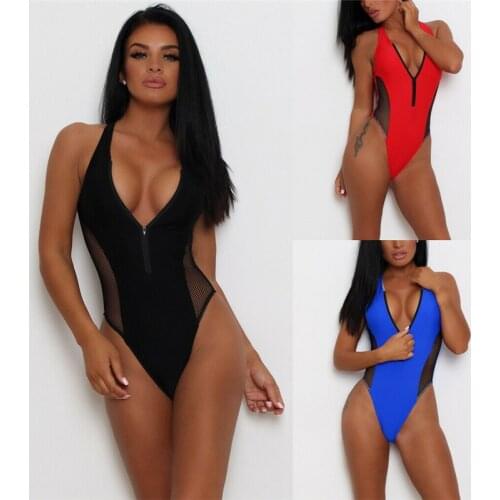 Sexy 2019 Womens Swimwear Body Suits Sleeveless Strap Zipper Swimsuit Monokini Push Up Bikini Ladies Side Hollow Out Swimwear