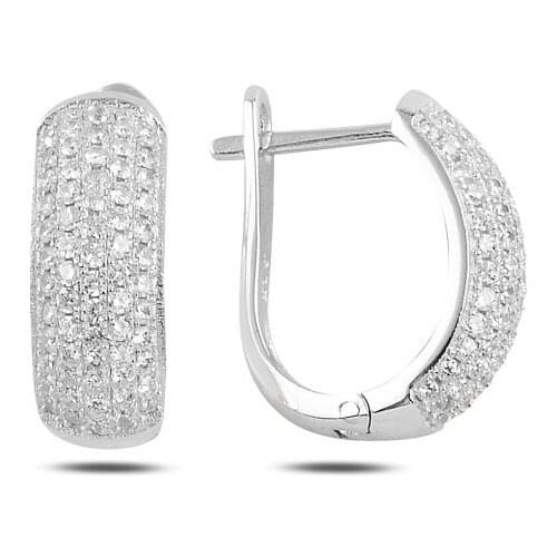 Silver 925 Sterling Cambered 5 Row Zircon Cubic Zirconia J Earrings