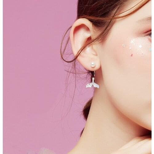Creative Korean Simulated Pearl Rhinestone Mermaid Earrings for Women Dolphin Fishtail Drop Earrings Pendientes Jewelry