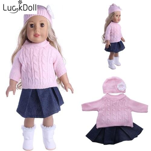 LUCKDOLL Handmade Hat +Scarf+Dress Fit 18Inch American 43cmBabyDoll Clothes Accessories,Girls Toys,Generation,Birthday Gift