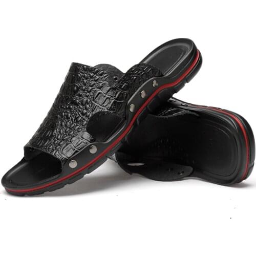 Genuine Leather Slippers Men Summer Sandals Breathable Brand Designer Stylish Shoes Real Leather Seaside Beach Flats