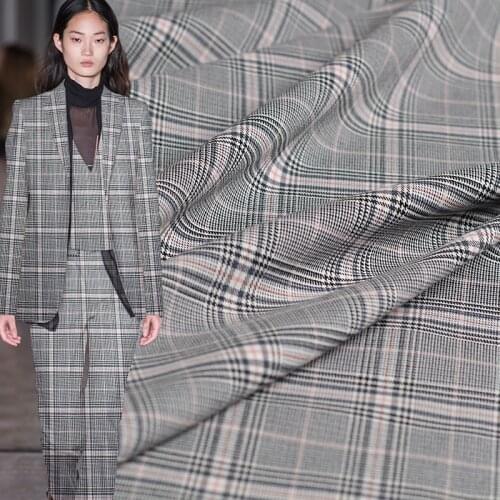 Pearlsilk Blue Pink Yarn Dyed Worsted Wool Plaid Garment Materials Spring Suit Dress DIY clothes fabrics