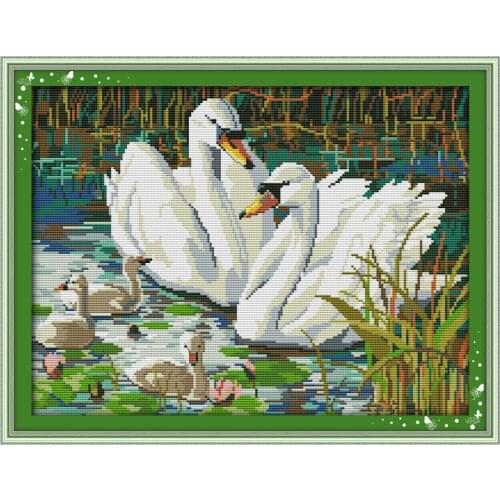 Joy Sunday Swans swimming patterns Cross Stitch Handmade Painting Needlework Embroidery set cross stiching Set Wall Home Decor