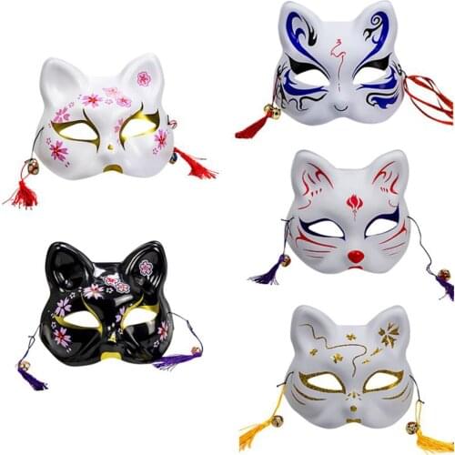 Japanese Fox Mask Cat mask With Tassels Bells Non-toxic Full Face Cosplay Hand Painted Costumes Accessories Halloween Props