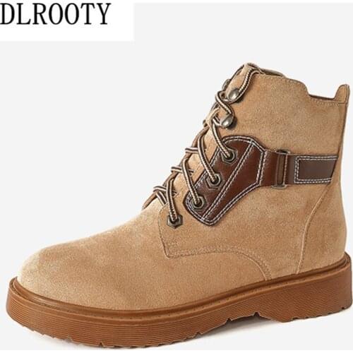 Women Ankle Martin Snow Boots 2018 Autumn Winter Female Casual Shoes Flat Fashion Platform Round Toe Lace Up Plus Size 34-43