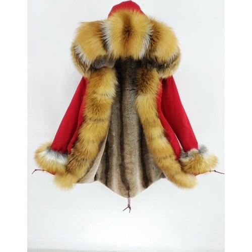 Women luxury real fur coat fox fur collar with rabbit fur liner parka 2020 winter jacket thick warm snow coat Womans clothing