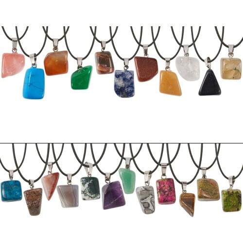 1 Set Natural & Synthetic 24 Style Mixed Stone Pendants with Waxed Cotton Cord Necklace for DIY Jewelry Necklace Making