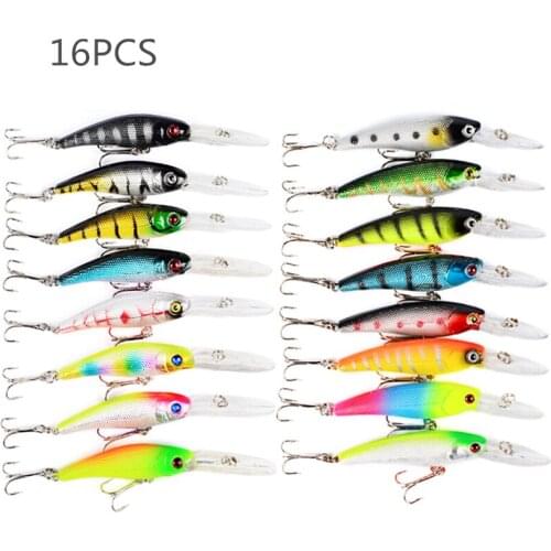 16pcs/lot Weihefishing Hard Baits 2 Models Fishing Lures Kit 16 Colors Minnow Fishing Set Bass Crankbait with Sharp Hooks