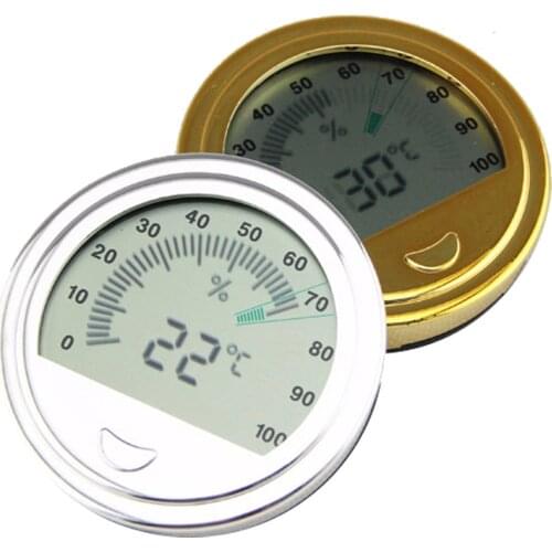 2 Colors Cigar Humidor Hygrometer Gauge Thermometer Mini Digital LCD Display Convenient Temperature Sensor Round Humidity Meter