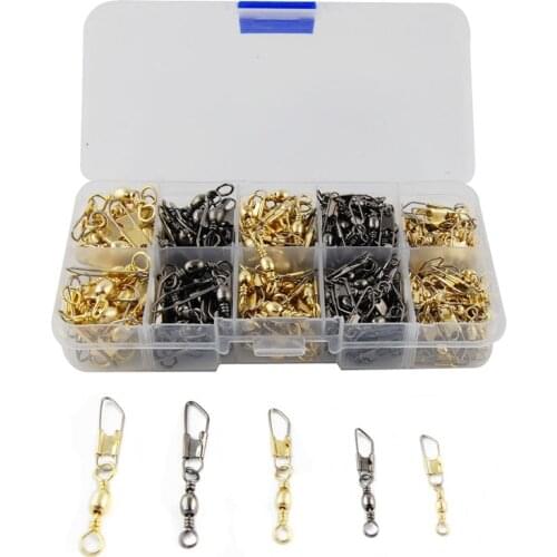 260pcs Ball Bearing Barrel Fishing Swivel With Safety Snap Fishing Swivel Set