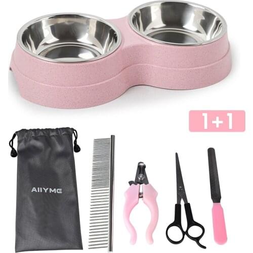 Double Pet Bowls Dog Food Water Feeder Stainless Steel Pet Drinking Dish Feeder Pet Supplies for Dog Puppy Cats